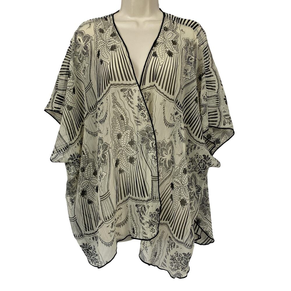 Band Of Gypsies Kimono Top Womens S M Cream Black Sheer Floral Boho Festival